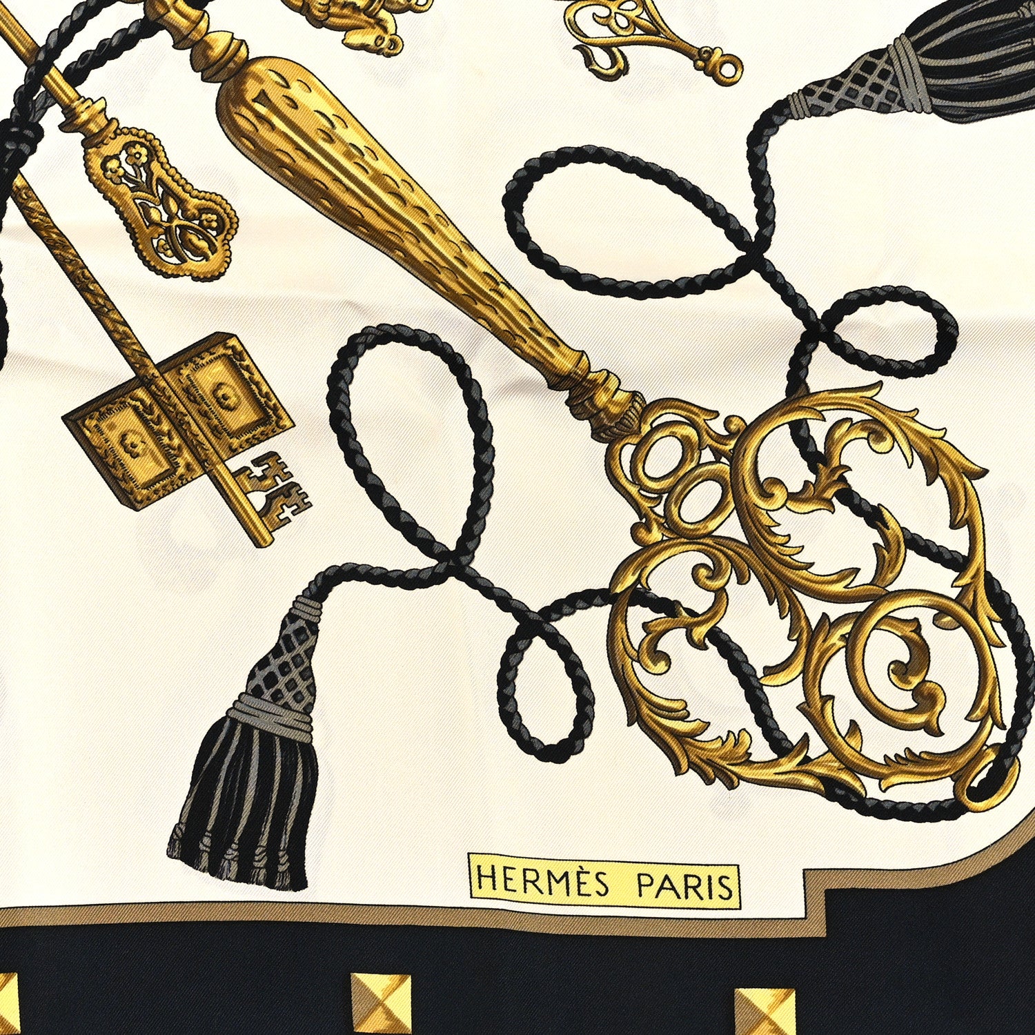 Hermes Silk Les Cles Scarf 90 Black Gold 2 of 4