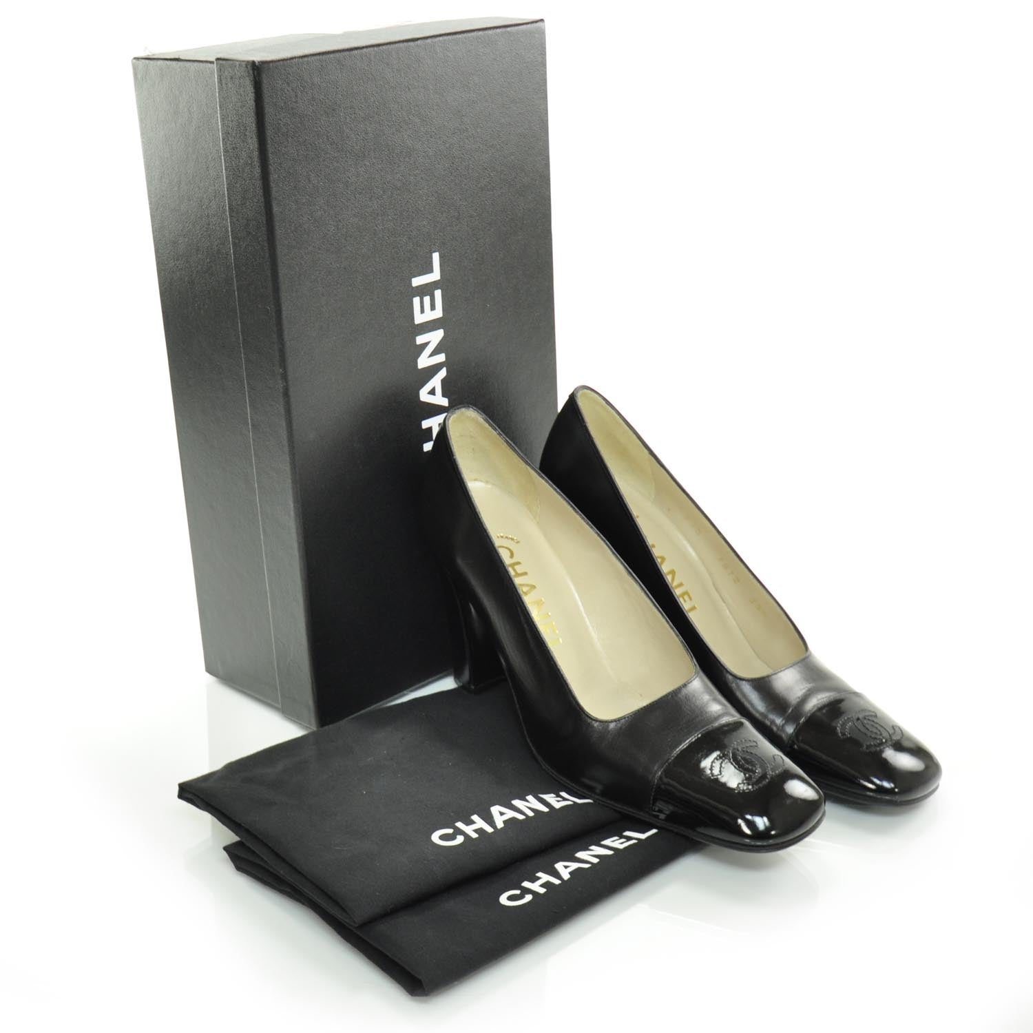 Chanel Leather Cap Toe Heels 35.5 Black 2 of 7