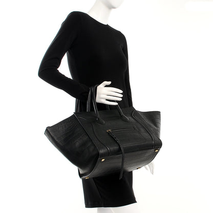 Celine Crocodile Embossed Calfskin Medium Phantom Luggage Black 2 of 12