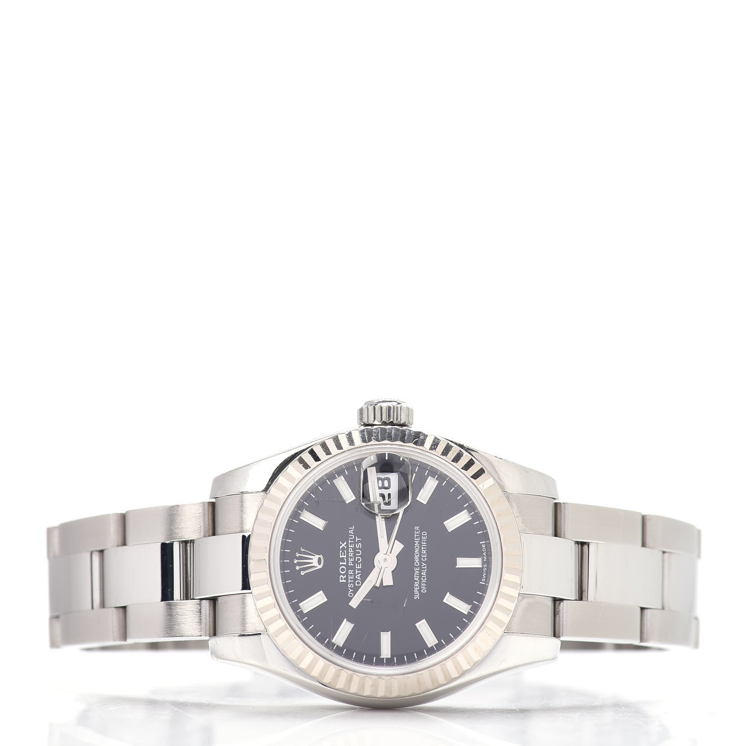Rolex Stainless Steel 18K White Gold 26mm Oyster Perpetual Datejust Watch Black 179174 2 of 5