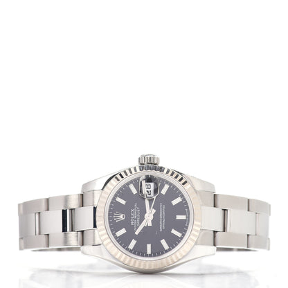 Rolex Stainless Steel 18K White Gold 26mm Oyster Perpetual Datejust Watch Black 179174 2 of 5