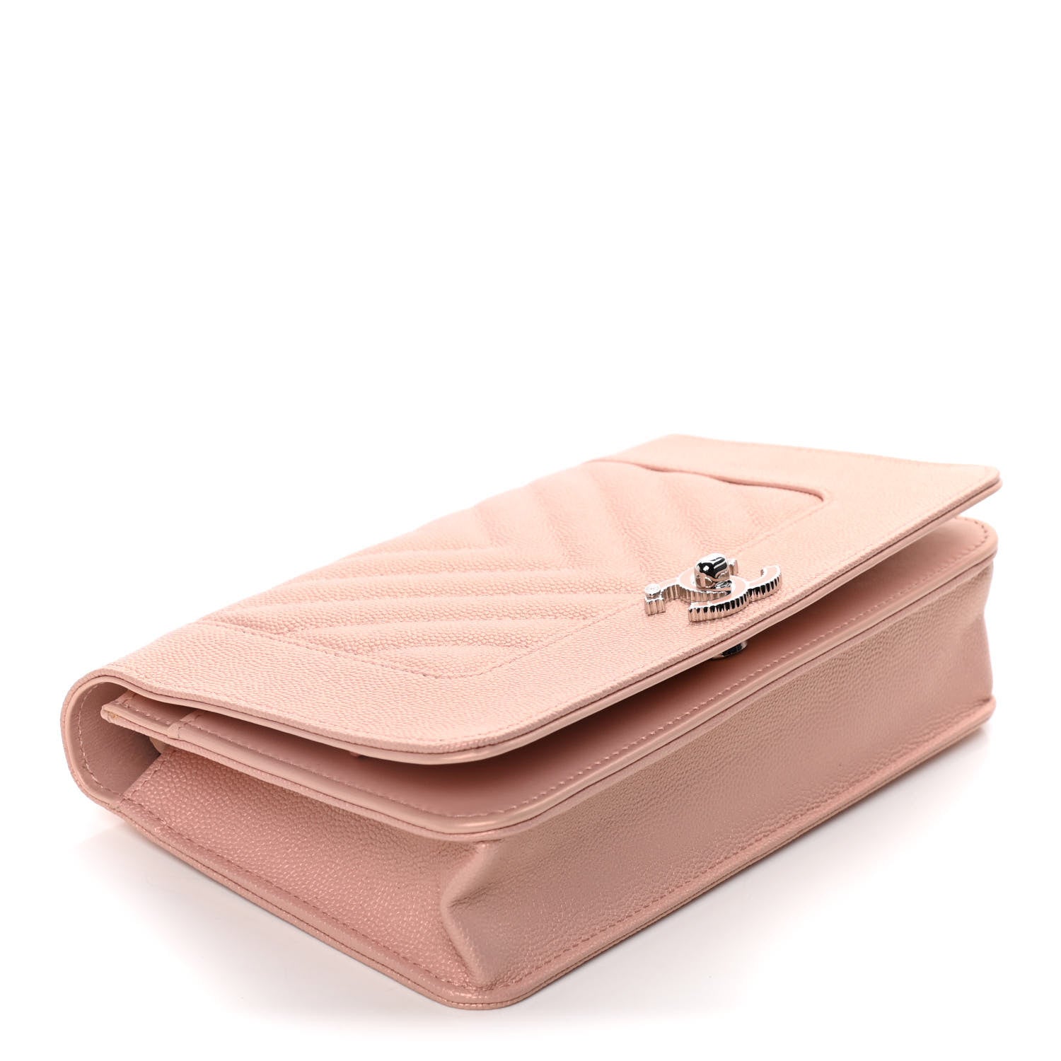 Chanel Metallic Caviar Quilted Vintage Mademoiselle Wallet On Chain WOC Light Pink 3 of 13