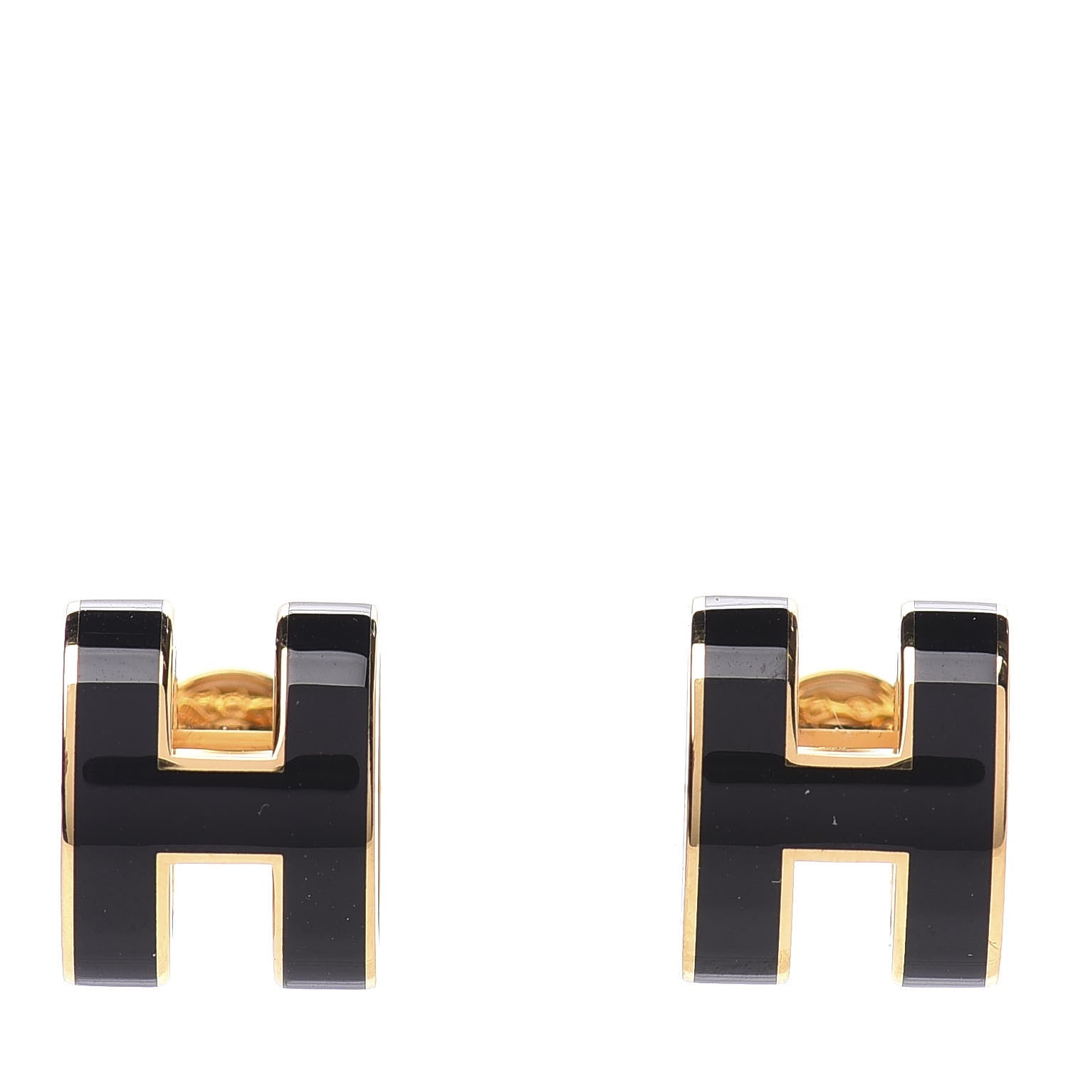 Hermes Gold Lacquered Pop H Earrings Black 1 of 6