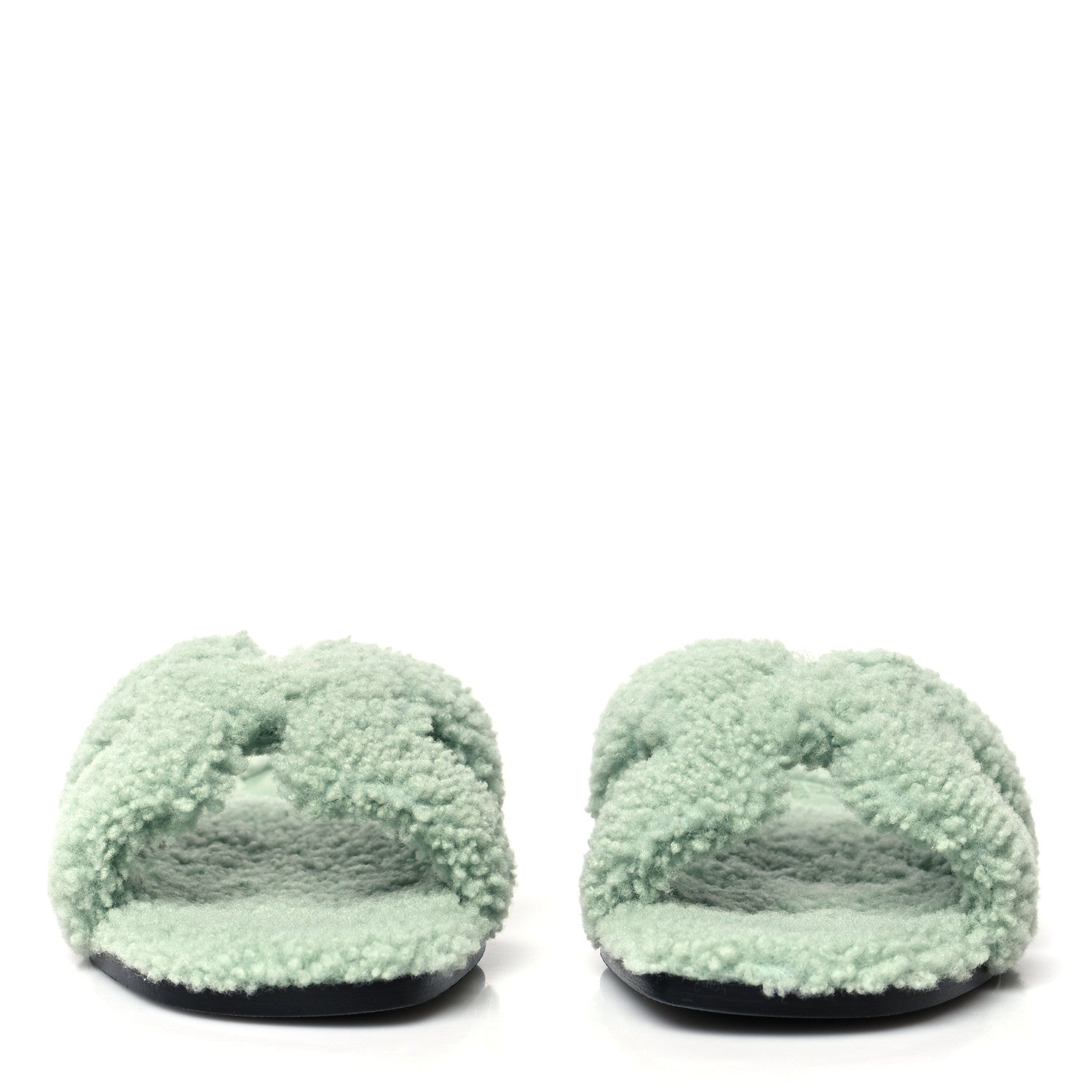 Hermes Woolskin Oran Sandals 38 Vert D’Eau 2 of 7
