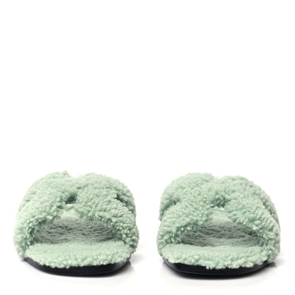 Hermes Woolskin Oran Sandals 38 Vert D’Eau 2 of 7