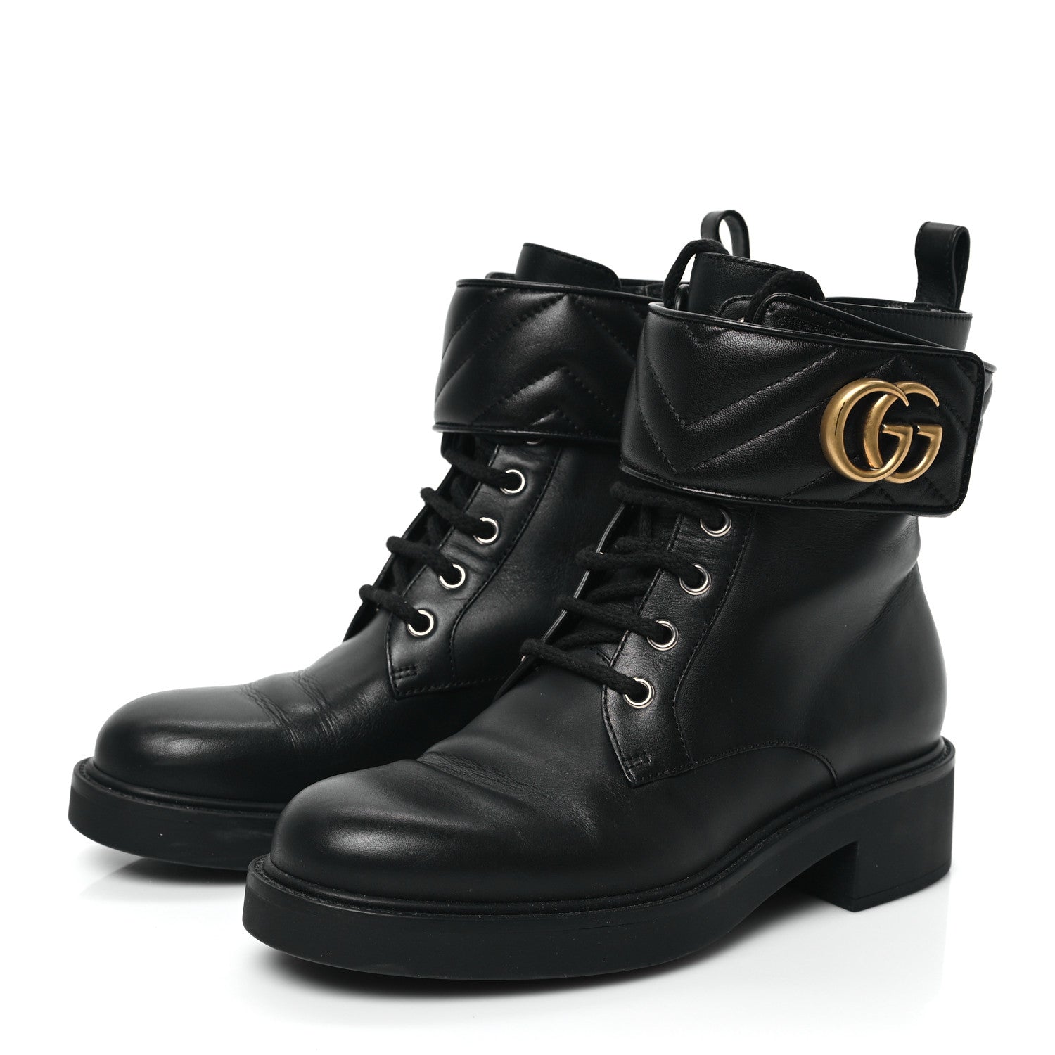 Gucci Flores Calfskin Nappa Matelasse GG 40mm Ankle Boots 36.5 Black 3 of 9