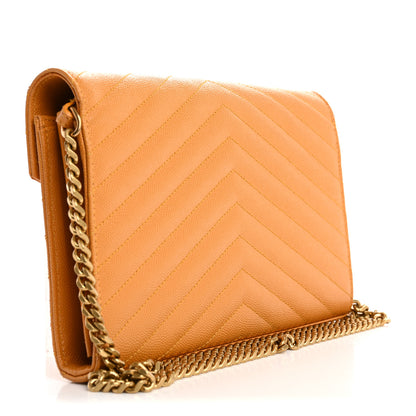 Saint Laurent Grain De Poudre Matelasse Chevron Cassandre Chain Wallet Senape Yellow 3 of 20