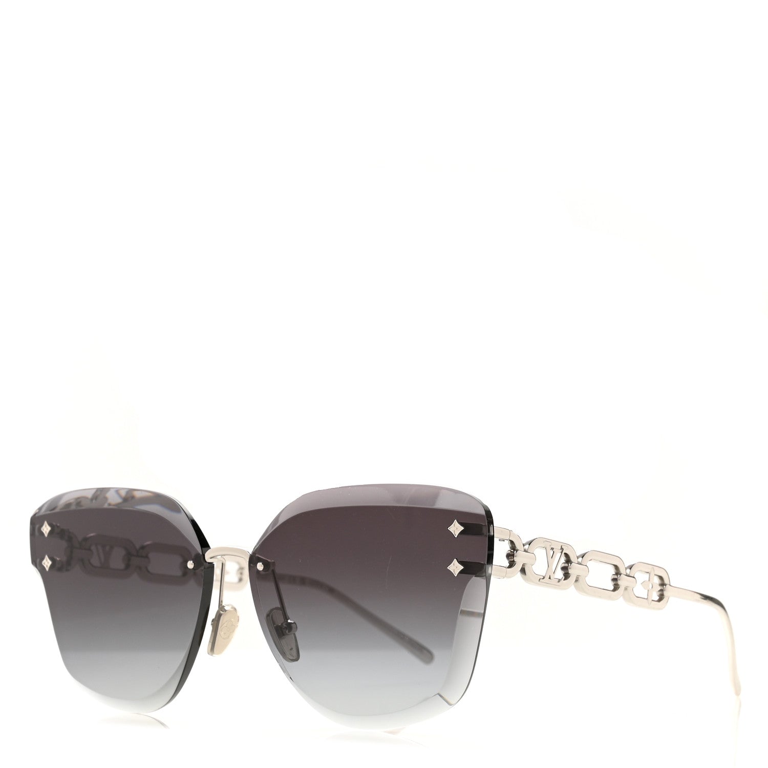 Louis Vuitton Metal Rimless LV Jewel Cat Eye Sunglasses Z1626U Silver Black 1 of 7