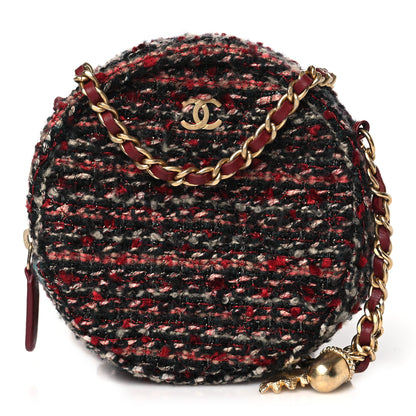 Chanel Tweed Quilted Round Clutch With Chain Red 1 of 10
