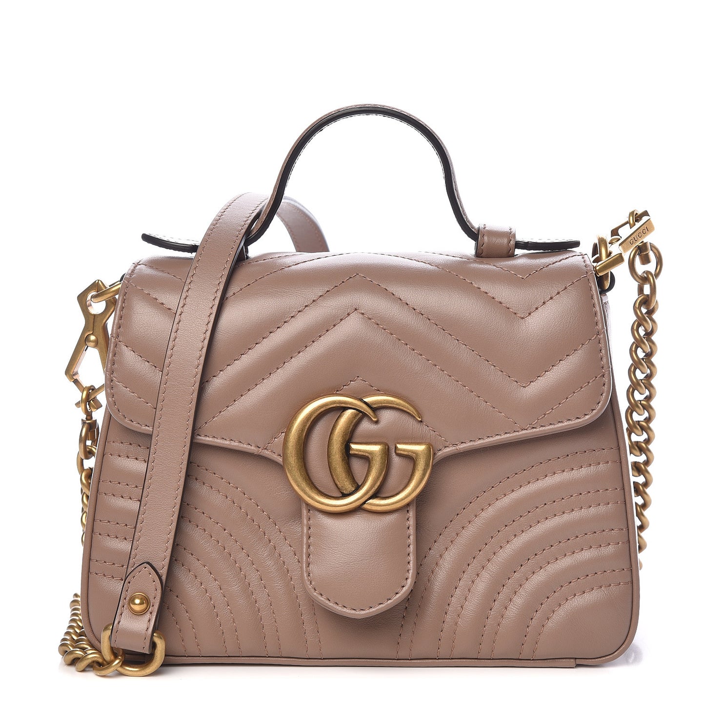 Calfskin Matelasse Mini GG Marmont Top Handle Shoulder Bag Porcelain Rose