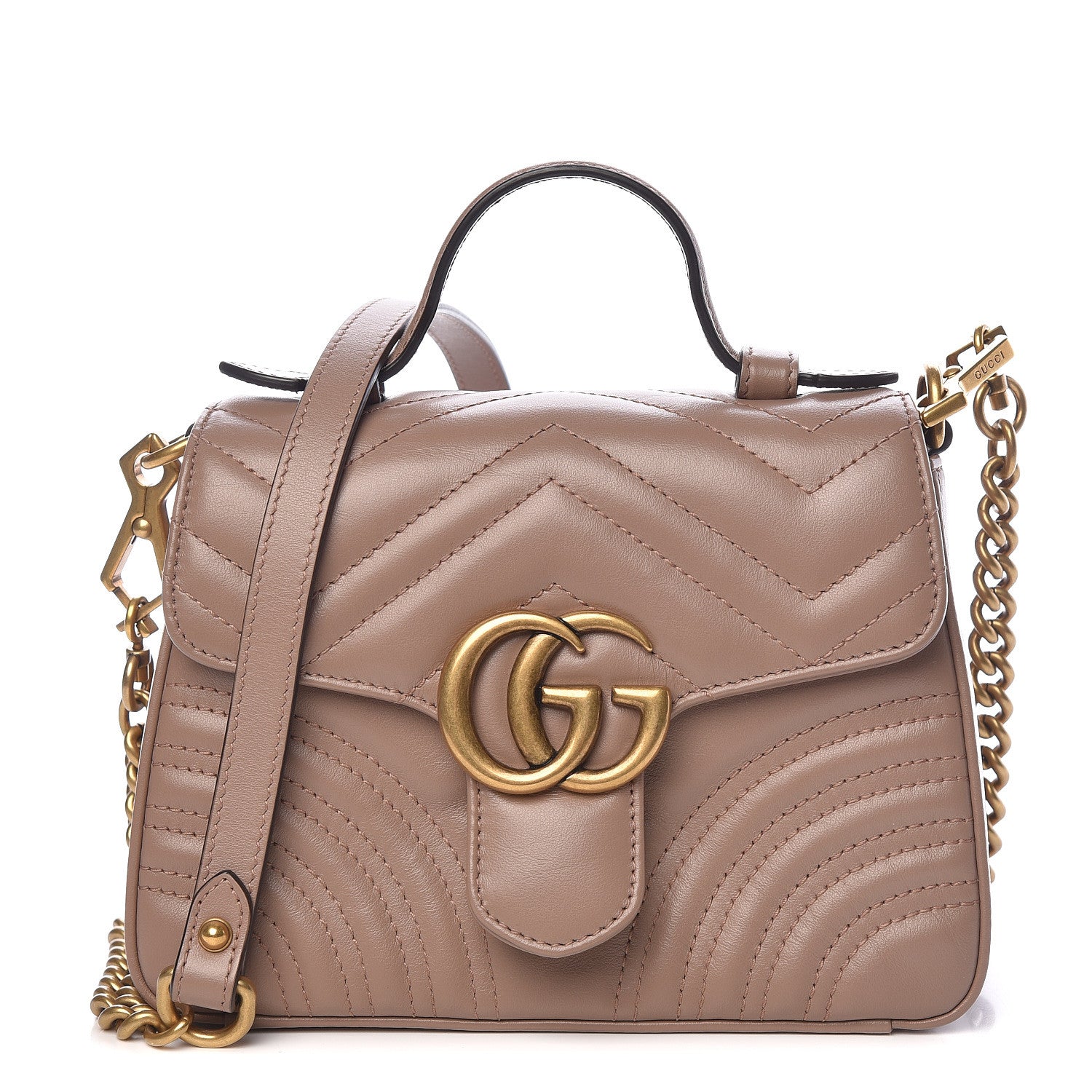 Gucci Calfskin Matelasse Mini GG Marmont Top Handle Shoulder Bag Porcelain Rose 1 of 11