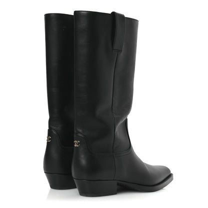 Chanel Calfskin CC High Boots 39.5 Black 5 of 13