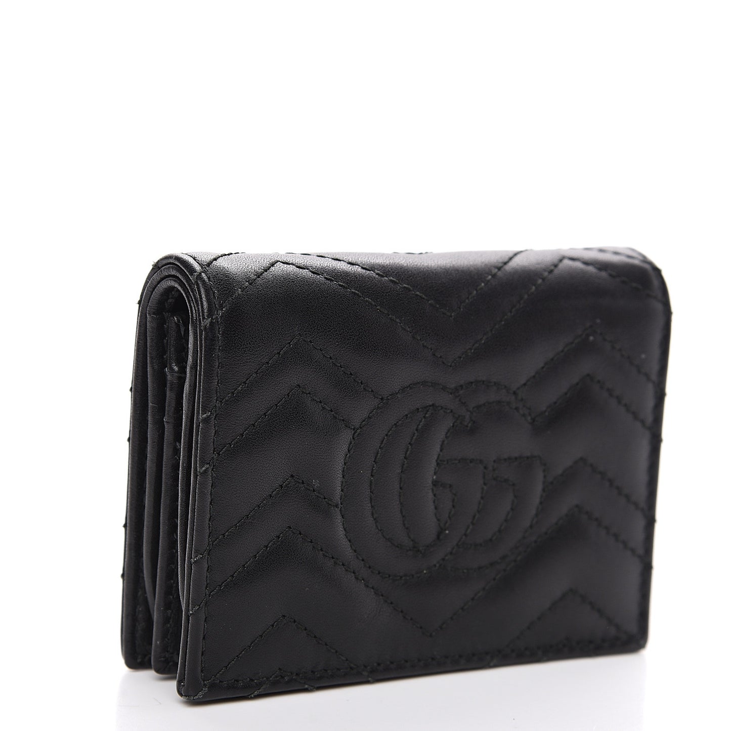 Calfskin Matelasse Cicada Stud GG Marmont Card Case Wallet Black