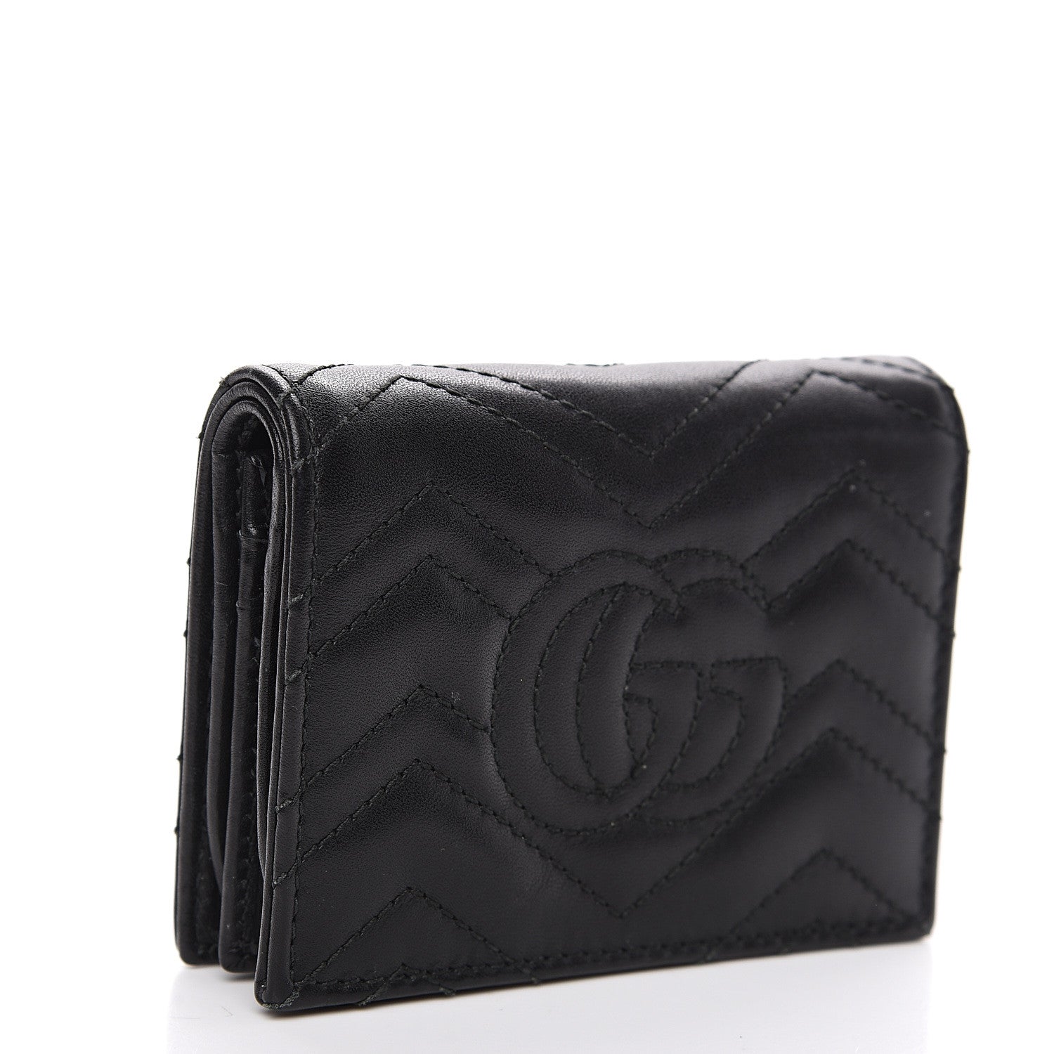 Gucci Calfskin Matelasse Cicada Stud GG Marmont Card Case Wallet Black 2 of 8