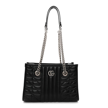 Gucci Calfskin Matelasse Aria Small GG Marmont Shoulder Tote Black 1 of 13