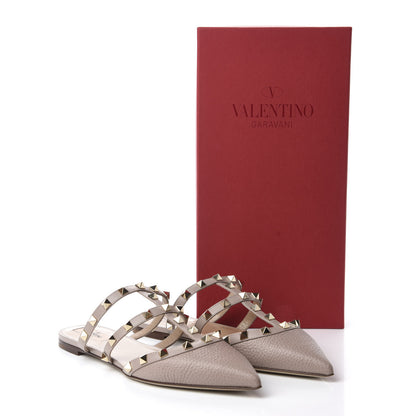 Valentino Garavani Pebbled Calfskin Rockstud Flat Cage Mules 38 Poudre 11 of 11