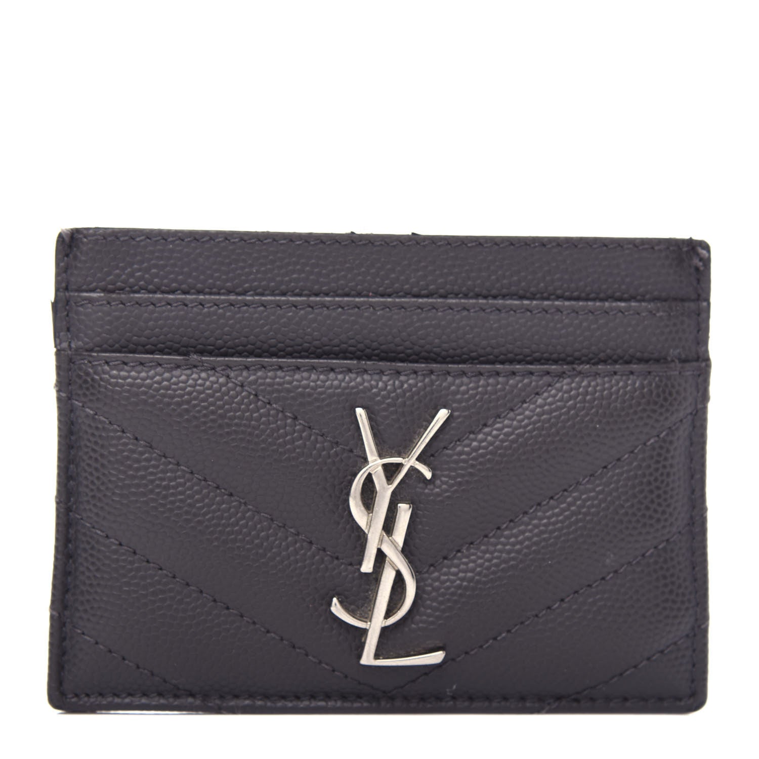 Saint Laurent Grain De Poudre Matelasse Chevron Monogram Credit Card Case Coal 1 of 8