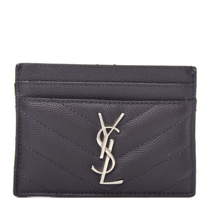 Saint Laurent Grain De Poudre Matelasse Chevron Monogram Credit Card Case Coal 1 of 8