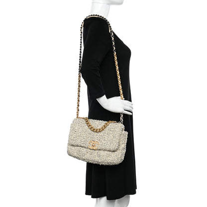 Chanel Tweed Quilted Medium Chanel 19 Flap Ecru Black 2 of 10