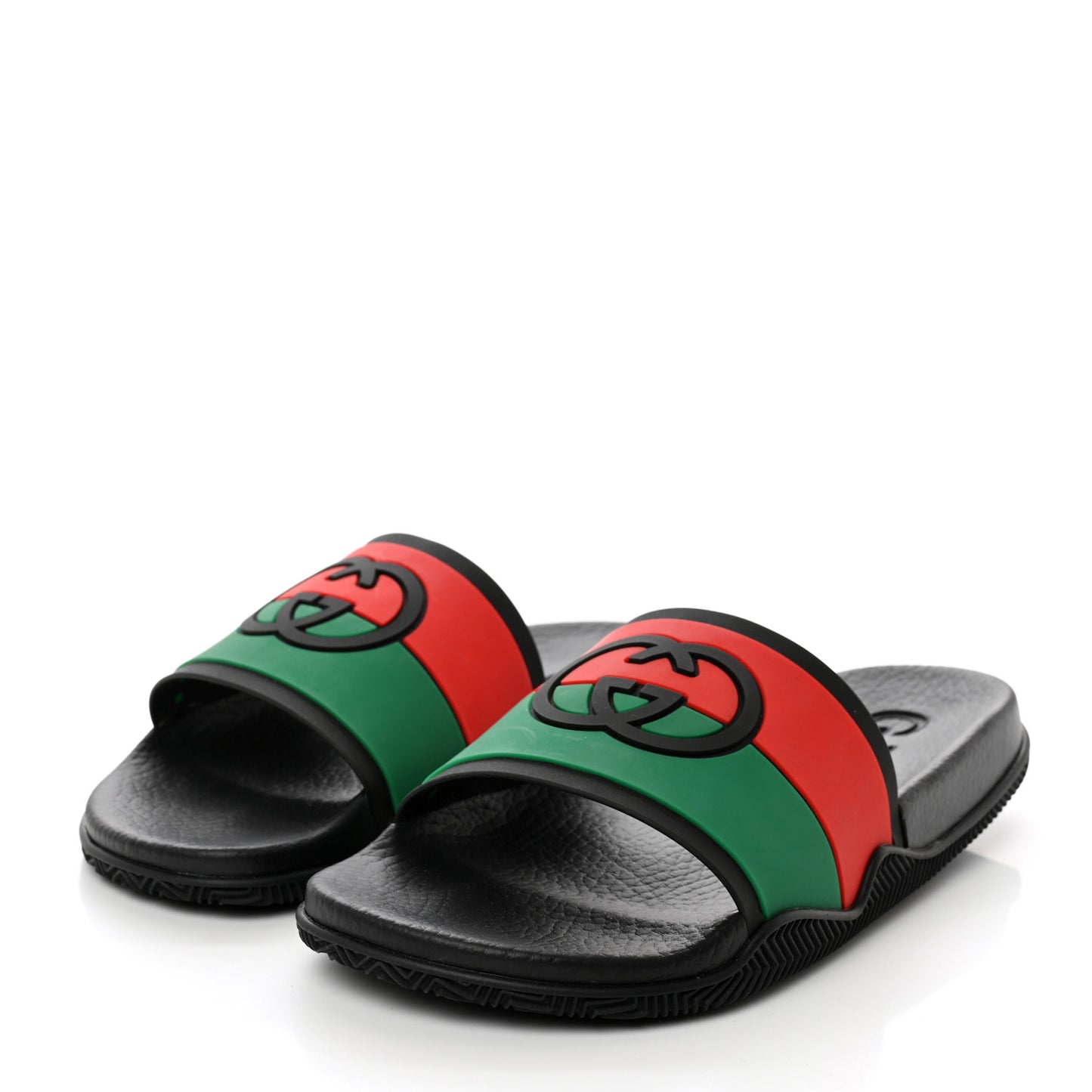 Rubber Web Womens Interlocking G Slide Sandals 40 Black Green Red