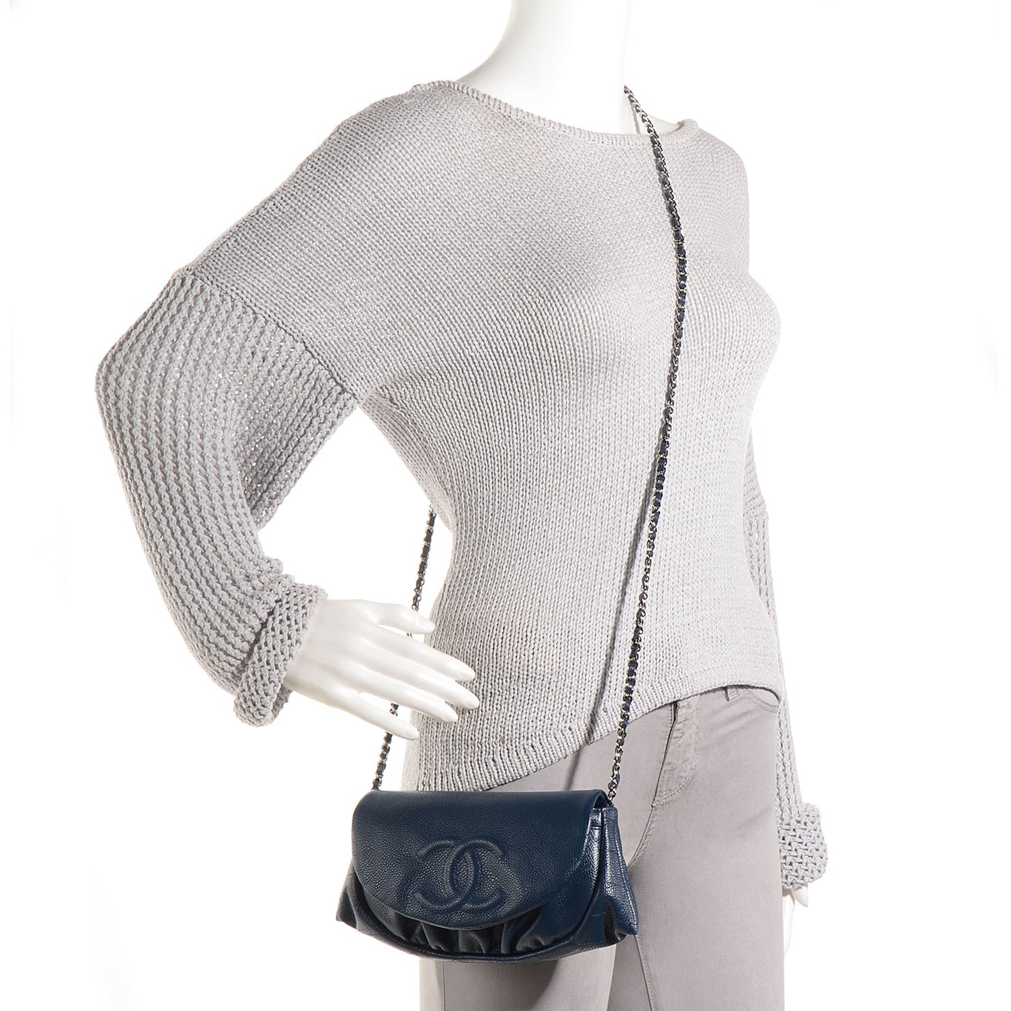 Caviar Half Moon Wallet On Chain WOC Navy Blue