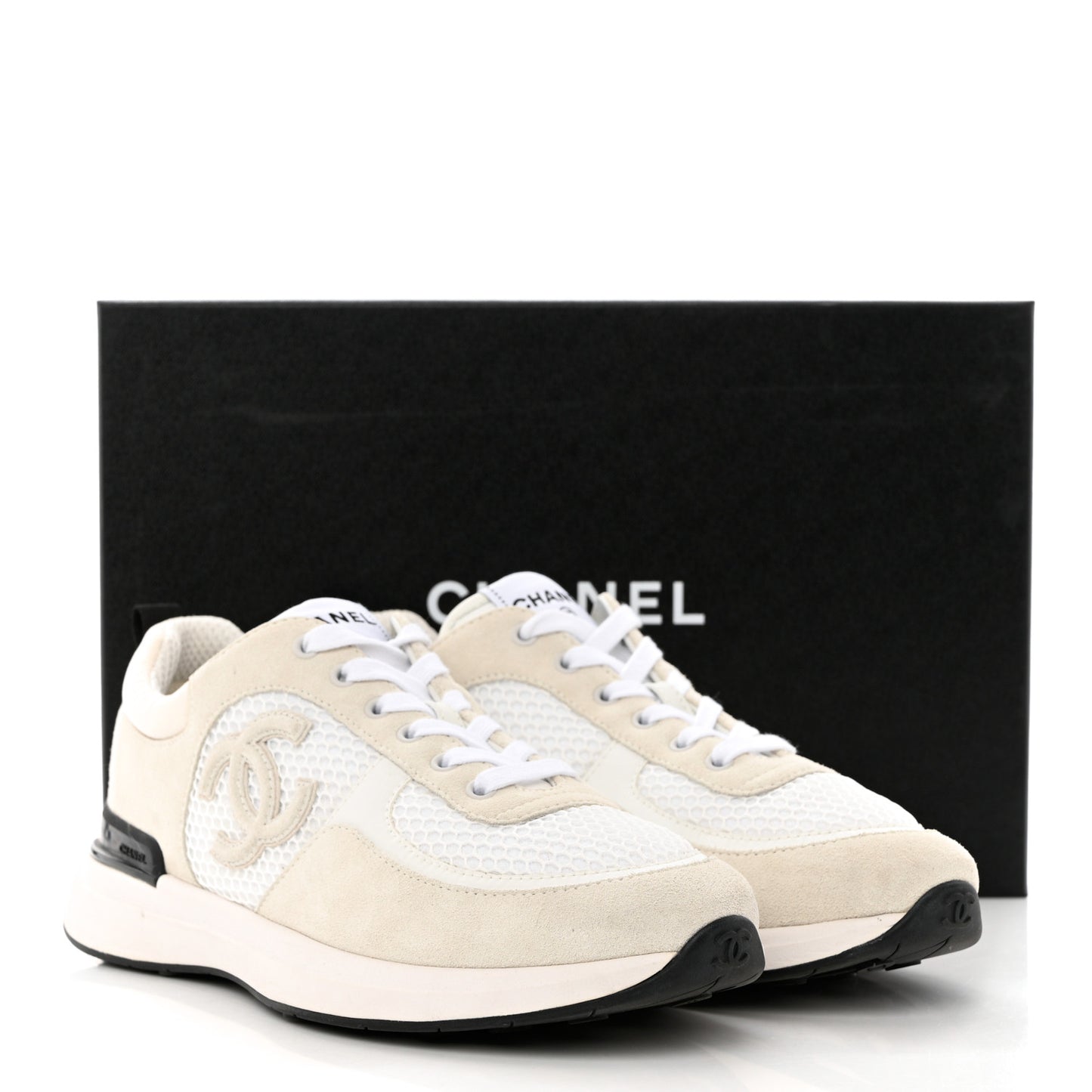 Calfskin Mesh Lycra Suede Womens Logo Sneakers 40 White
