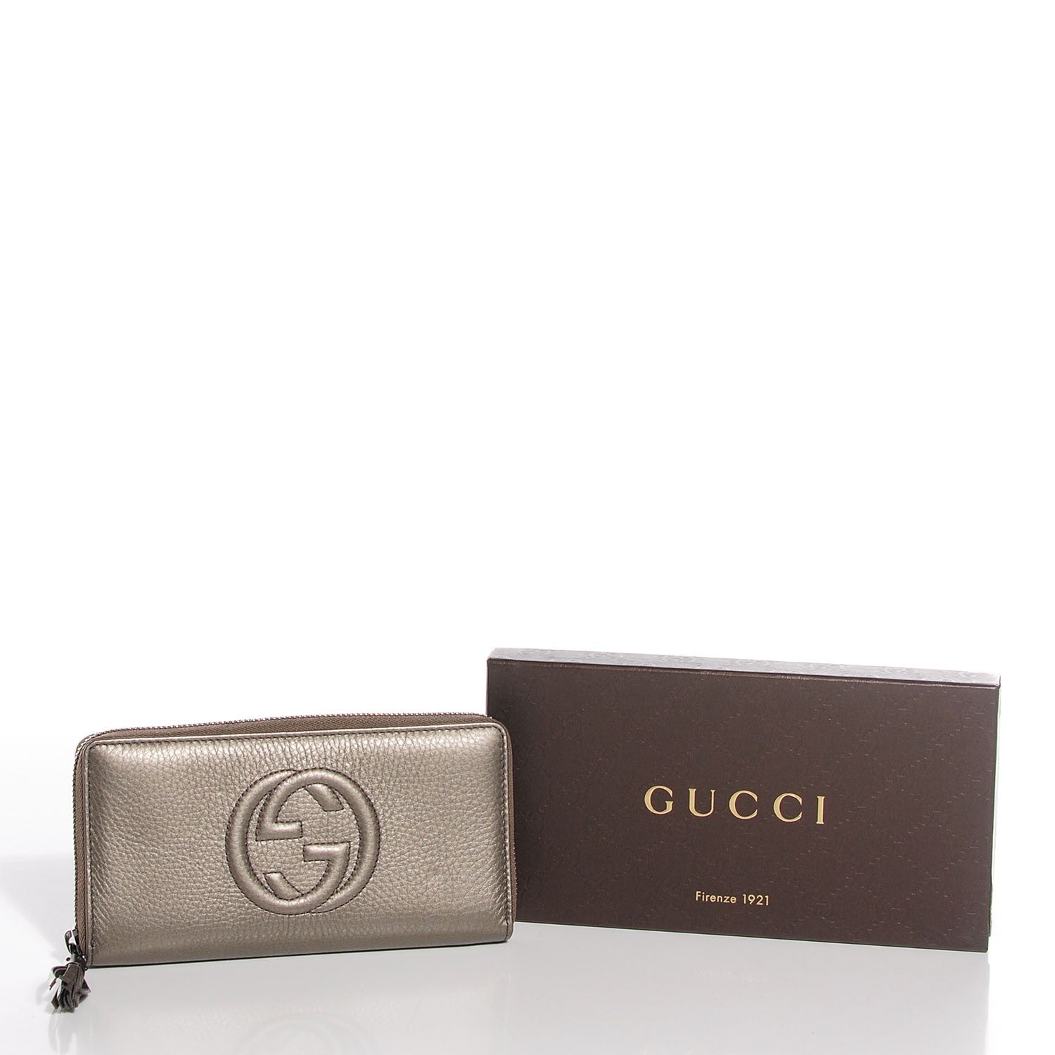 Gucci Metallic Pebbled Calfskin Soho Zip Around Wallet Sasso 7 of 7