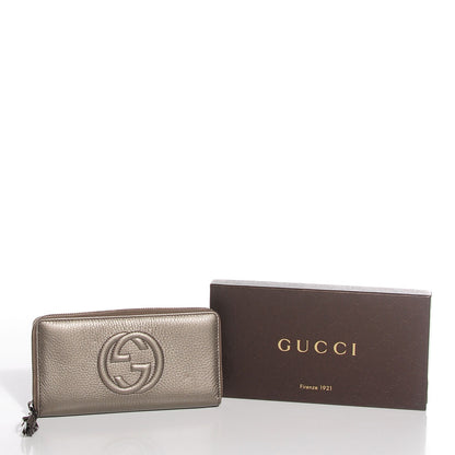 Gucci Metallic Pebbled Calfskin Soho Zip Around Wallet Sasso 7 of 7