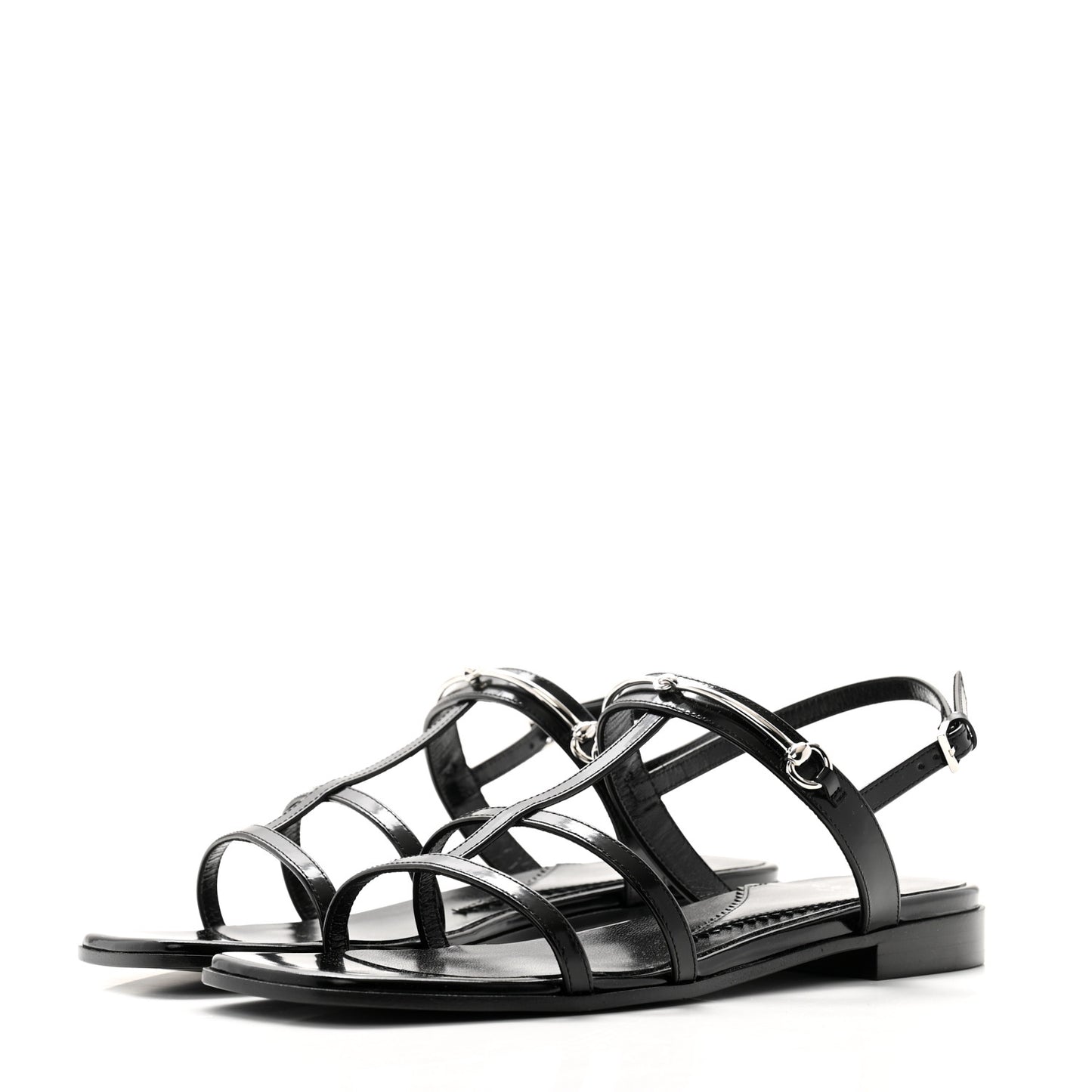 Calfskin Horsebit Divine Slingback Sandals 37 Black