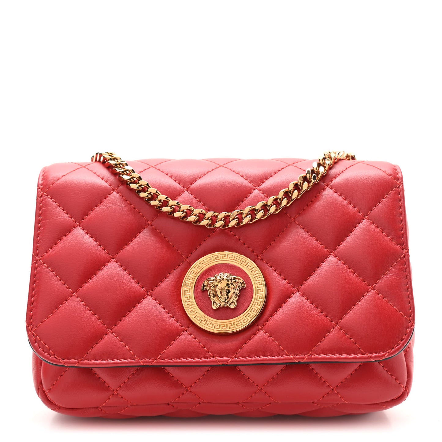 Nappa Quilted Small Medusa Chain Crossbody Red
