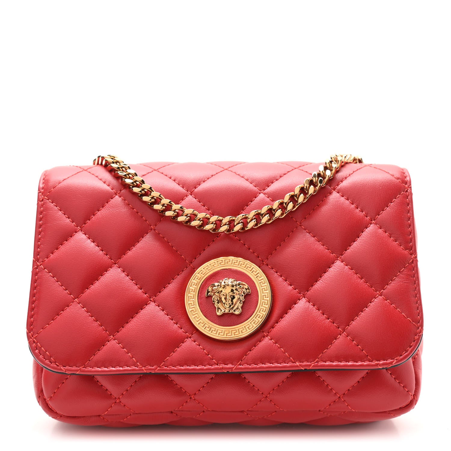 Versace Nappa Quilted Small Medusa Chain Crossbody Red 1 of 10