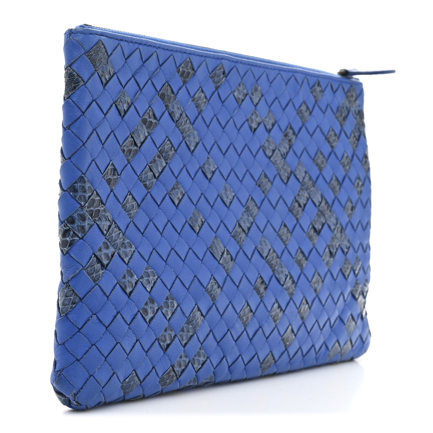 Bottega Veneta Nappa Intrecciato Snakeskin Pouch Blue 3 of 7