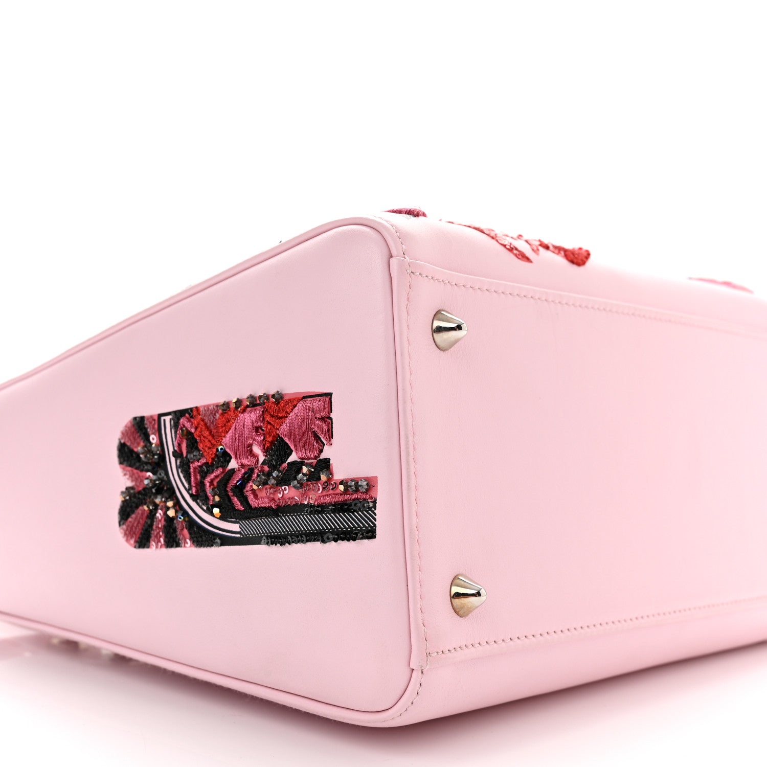Christian Dior Smooth Calfskin Embroidered Medium Lady Dior Pink Multicolor 9 of 10