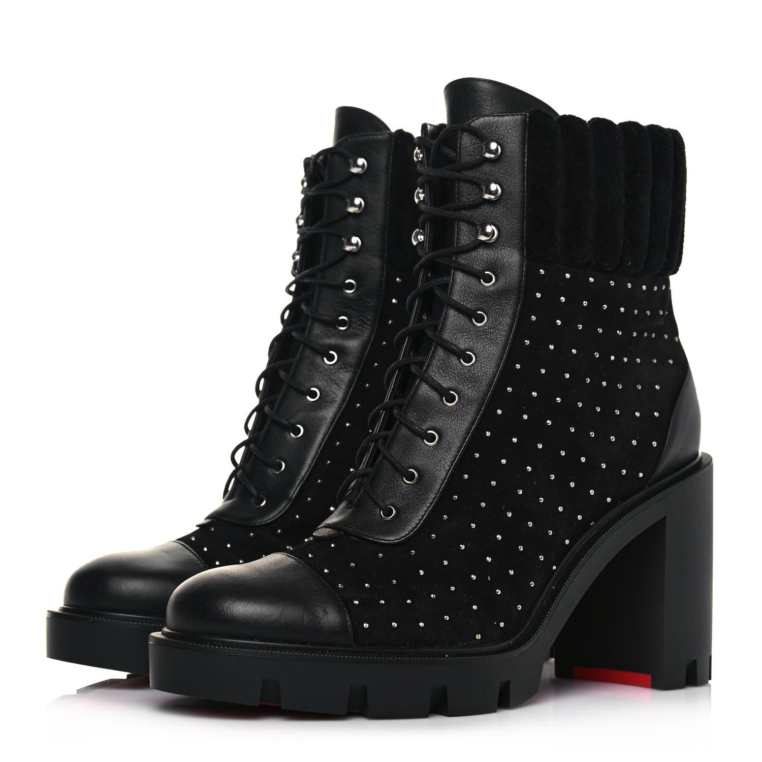 Christian Louboutin Dakita Calfskin 70 Studded Combat Boots 39.5 Black 3 of 9