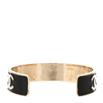 Chanel Metal Enamel Chanel Logo Cuff Bracelet S Black 3 of 4