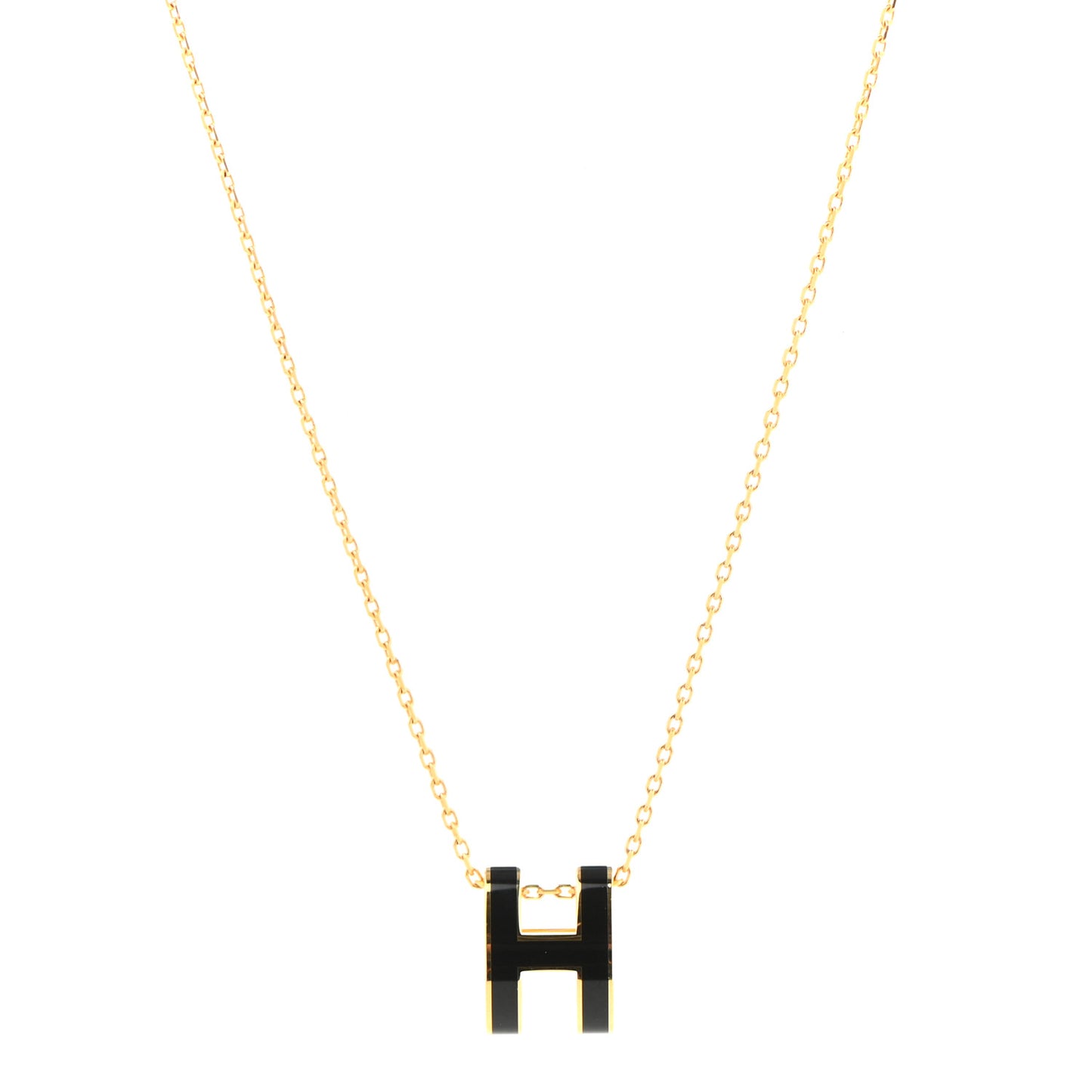 Lacquered Gold Pop H Pendant Necklace Black