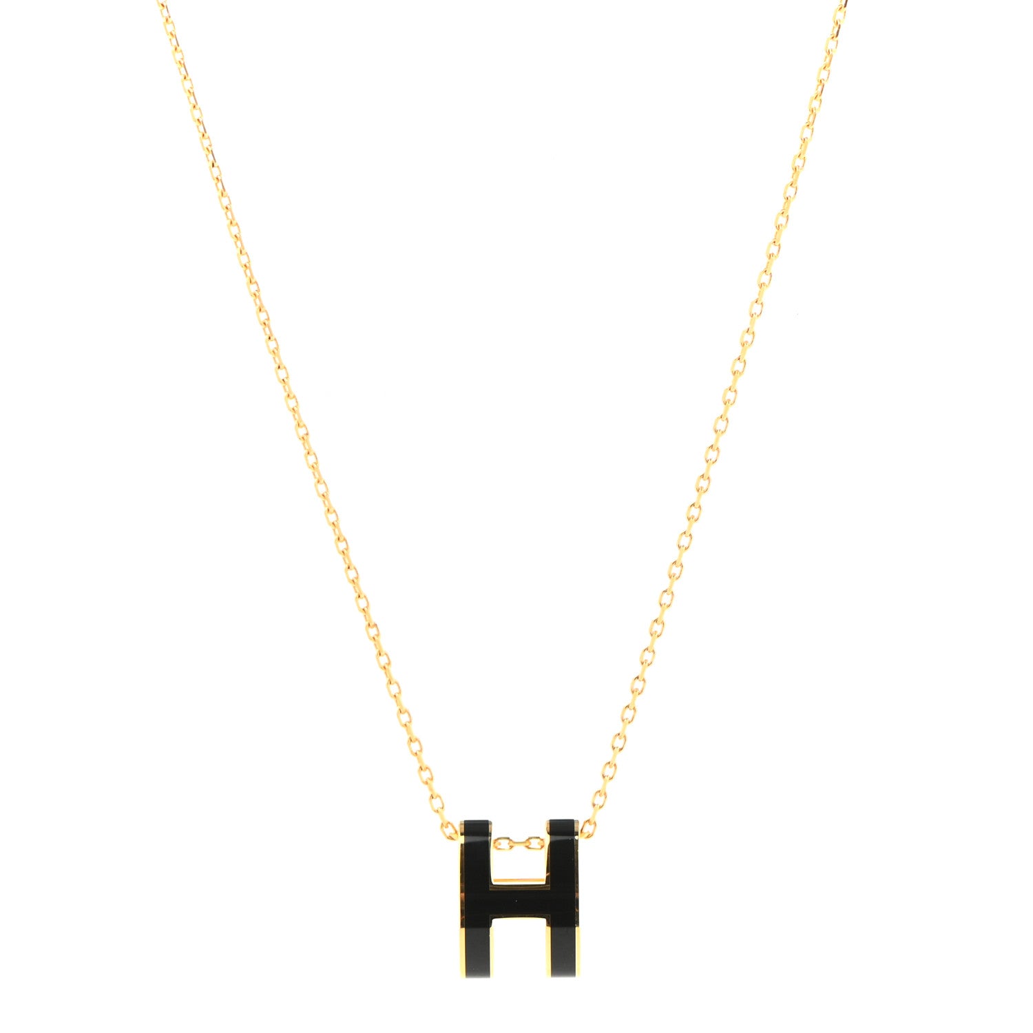 Hermes Lacquered Gold Pop H Pendant Necklace Black 1 of 7