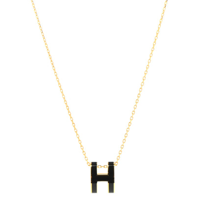 Hermes Lacquered Gold Pop H Pendant Necklace Black 1 of 7