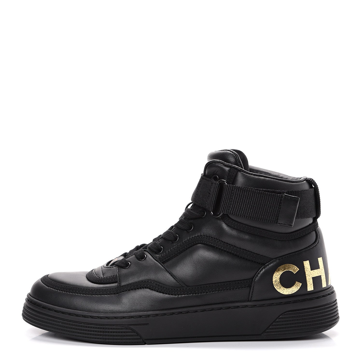 Chanel Lambskin Logo High Top Sneakers 39.5 Black 1 of 11