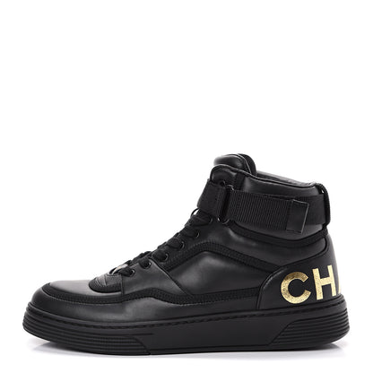 Chanel Lambskin Logo High Top Sneakers 39.5 Black 1 of 11