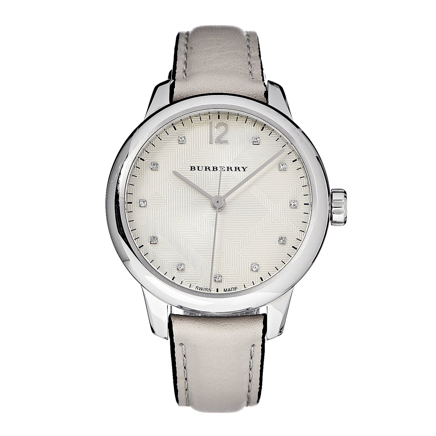 Stainless Steel Calfskin Diamond 32mm Classic Round Quartz Watch Taupe BU10105