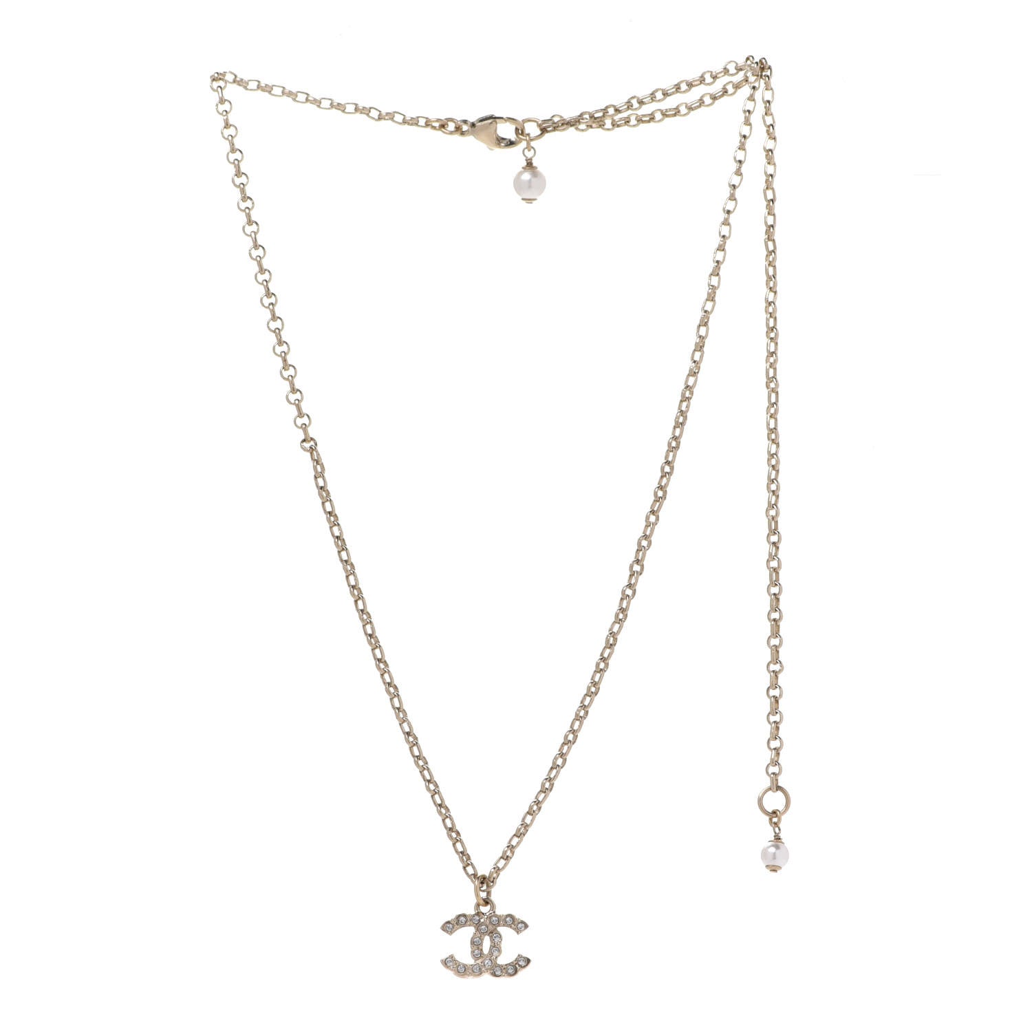 Chanel Pearl Crystal CC Pendant Necklace Gold 3 of 6