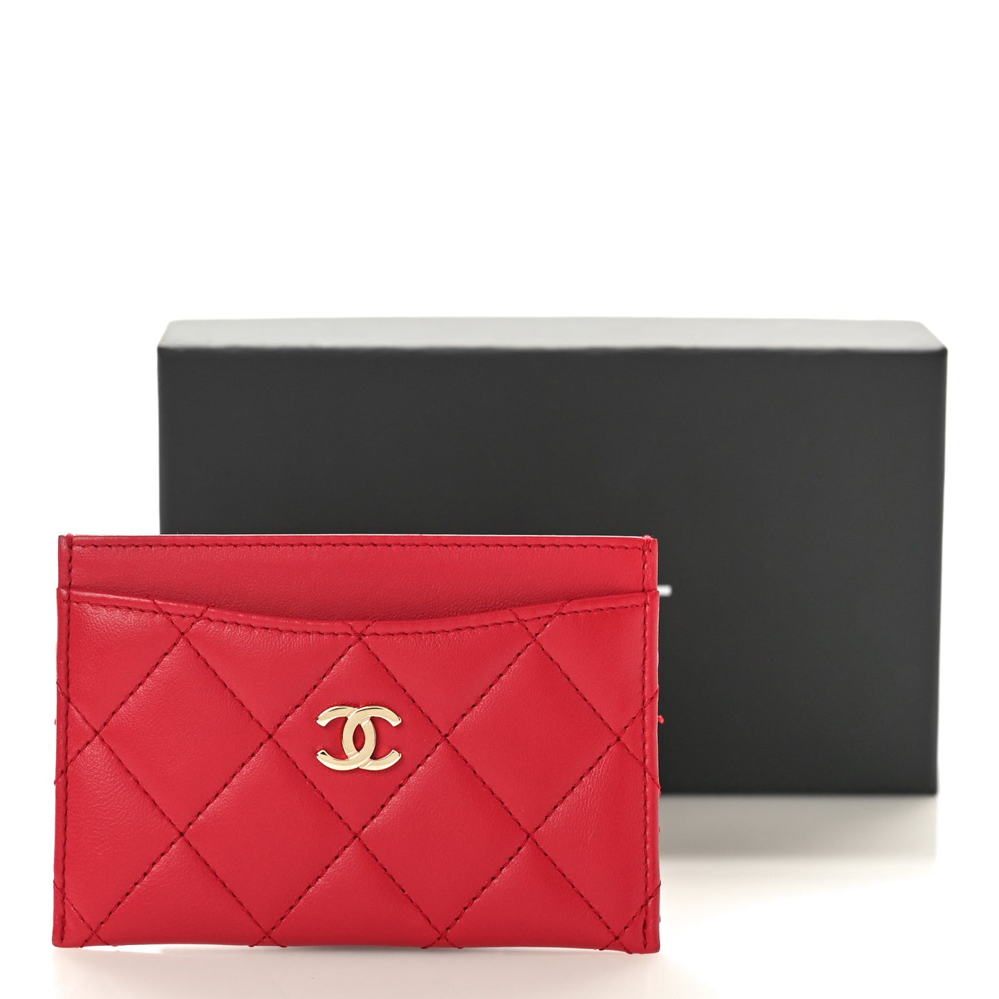 Lambskin Quilted Card Holder Red