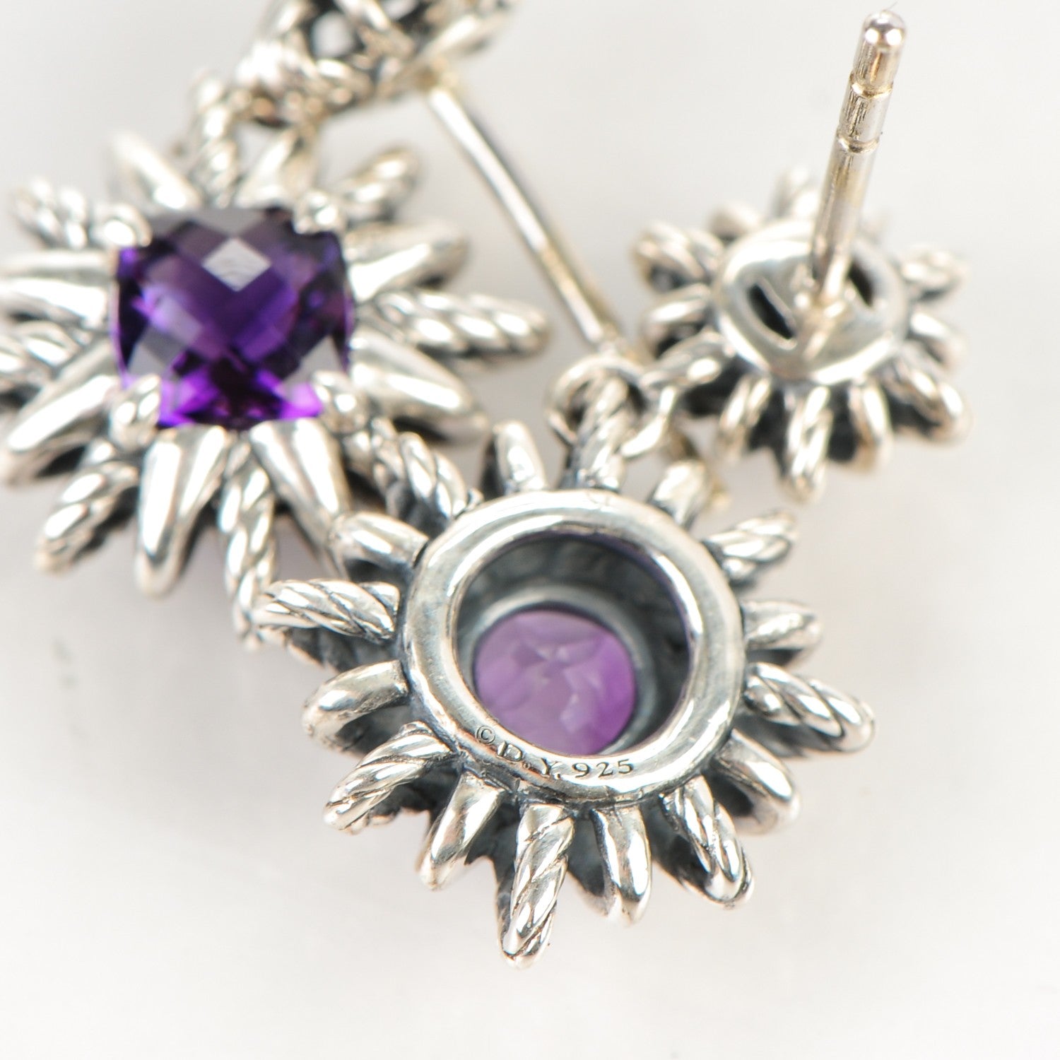 David Yurman Sterling Silver Amethyst 22mm Starburst Double Drop Earrings 4 of 4