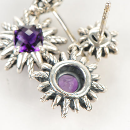 David Yurman Sterling Silver Amethyst 22mm Starburst Double Drop Earrings 4 of 4