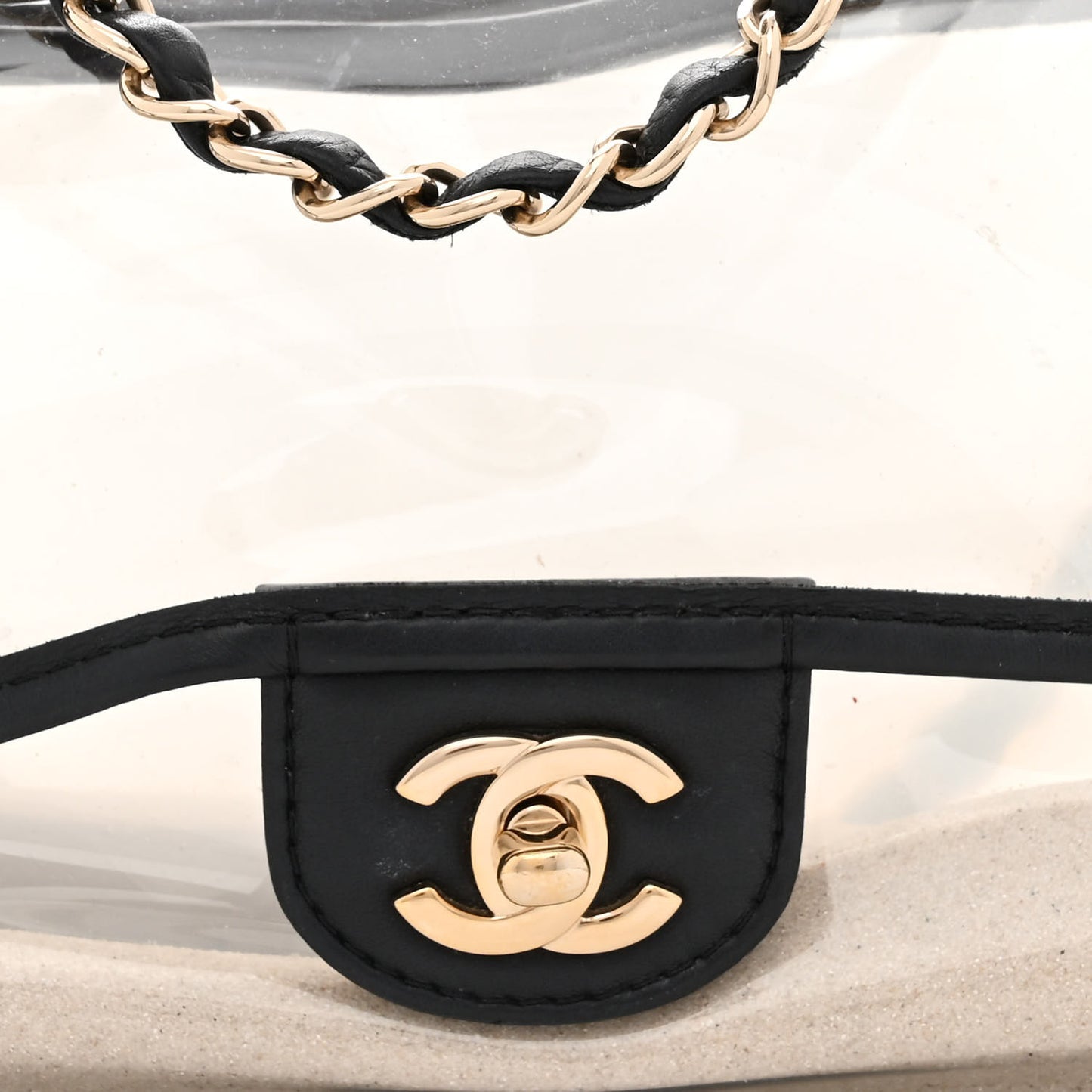 Lambskin PVC Sand By The Sea Flap With Pearl Strap Black