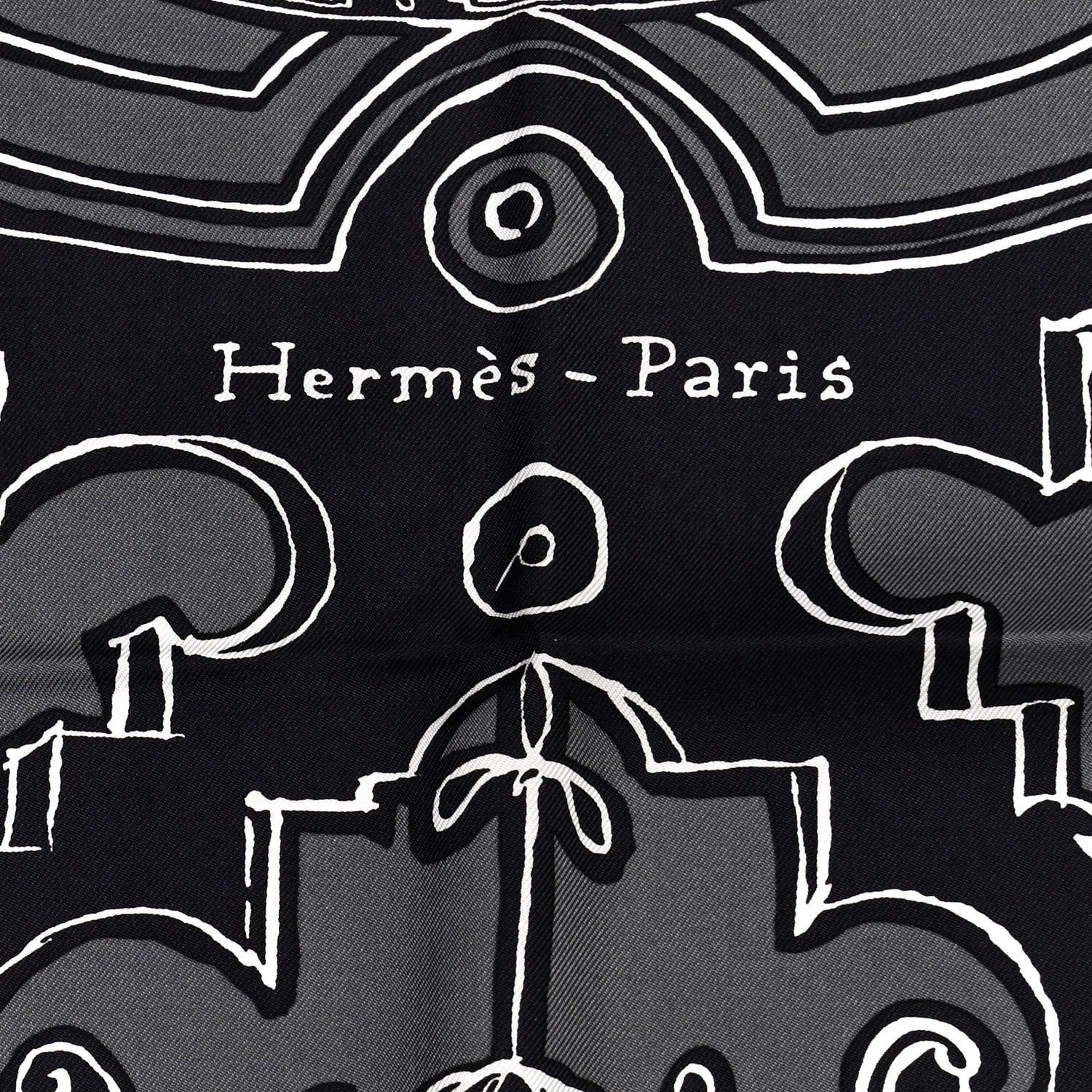 Hermes Silk Serio Ludere Scarf 90 Grey Black White 2 of 5