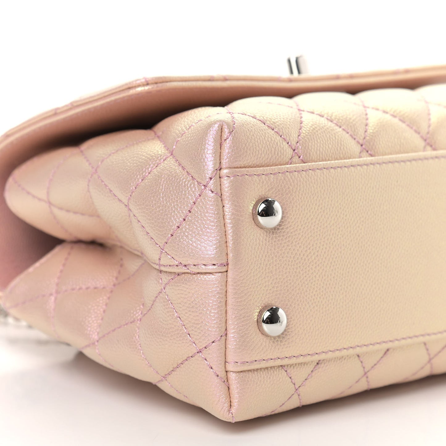 Iridescent Caviar Quilted Mini Coco Handle Flap Pink