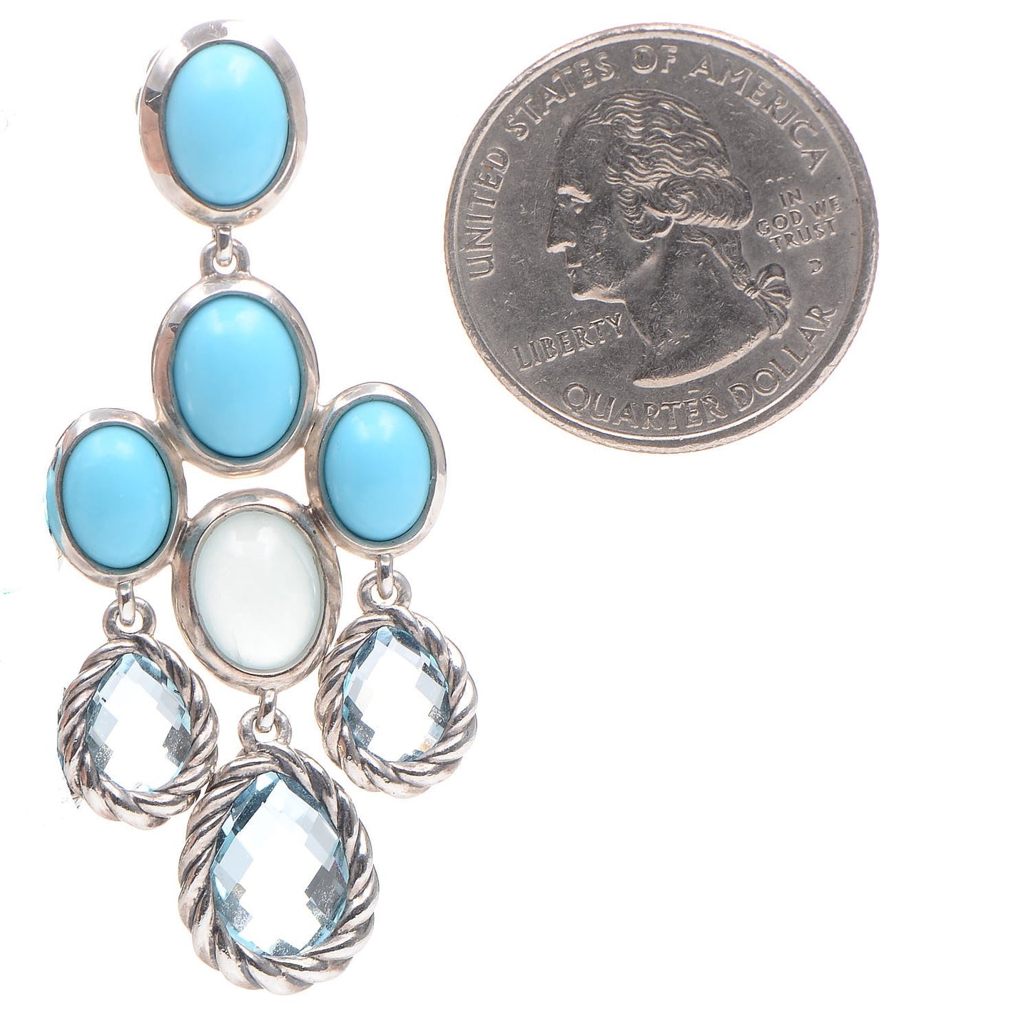 Sterling Silver Turquoise Blue Topaz Chalcedony Chandelier Earrings