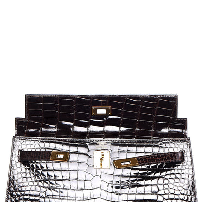 Hermes Shiny Porosus Crocodile Kelly Sellier 35 Havane 10 of 37
